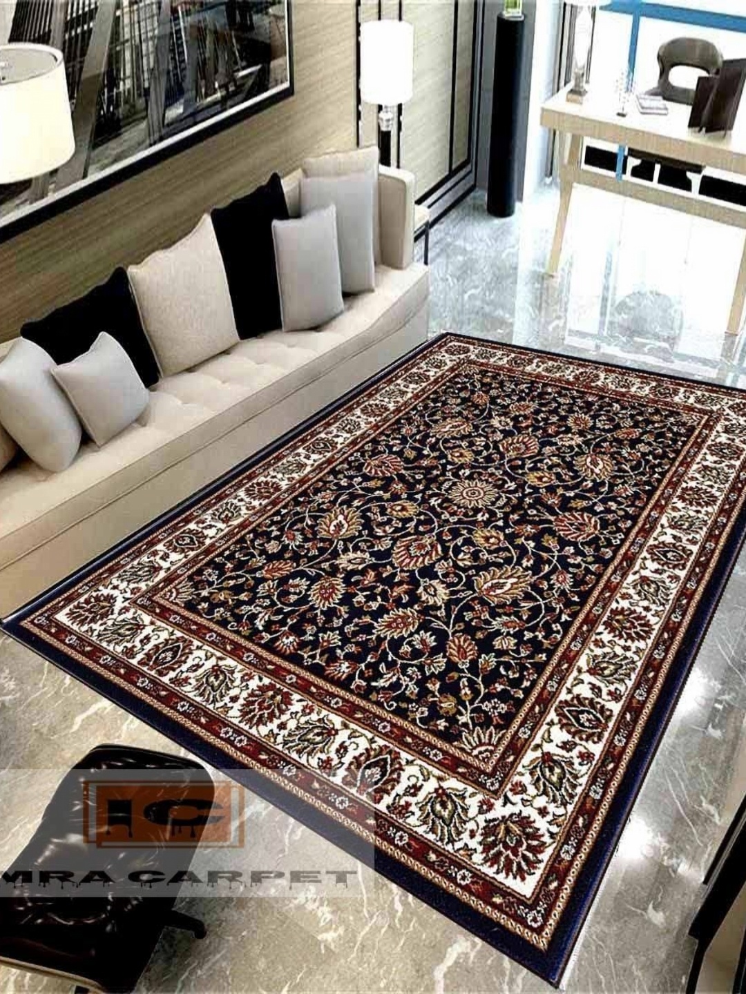 

IMRA CARPET Blue & White Floral Woollen Carpet