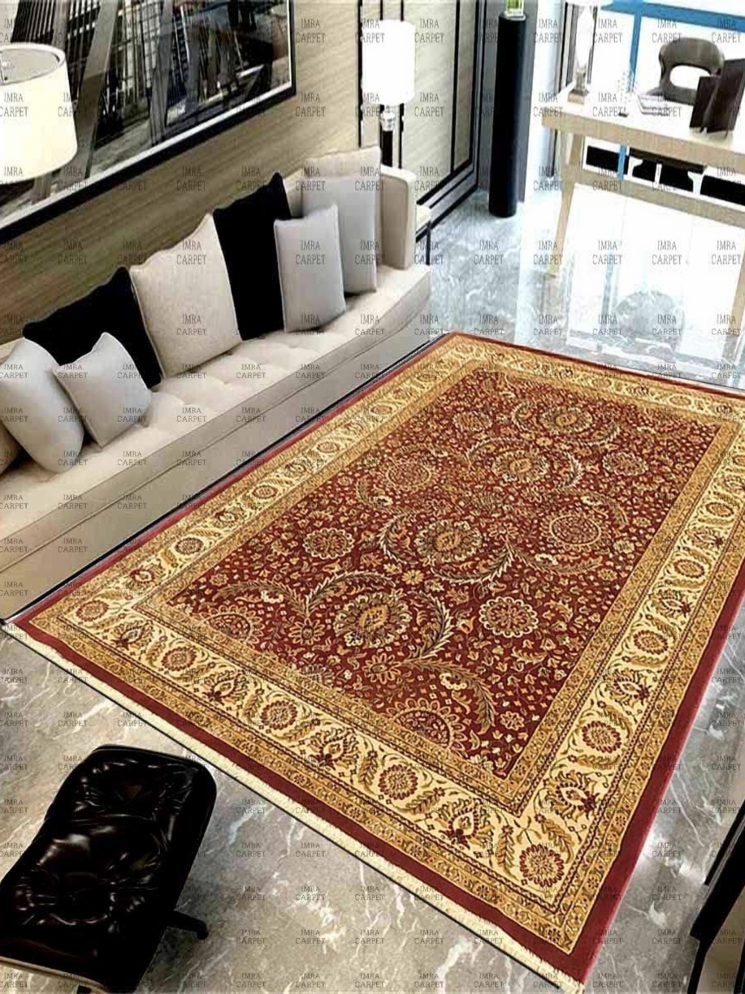 

IMRA CARPET Maroon & Cream Coloured Floral Printed Woollen Carpet