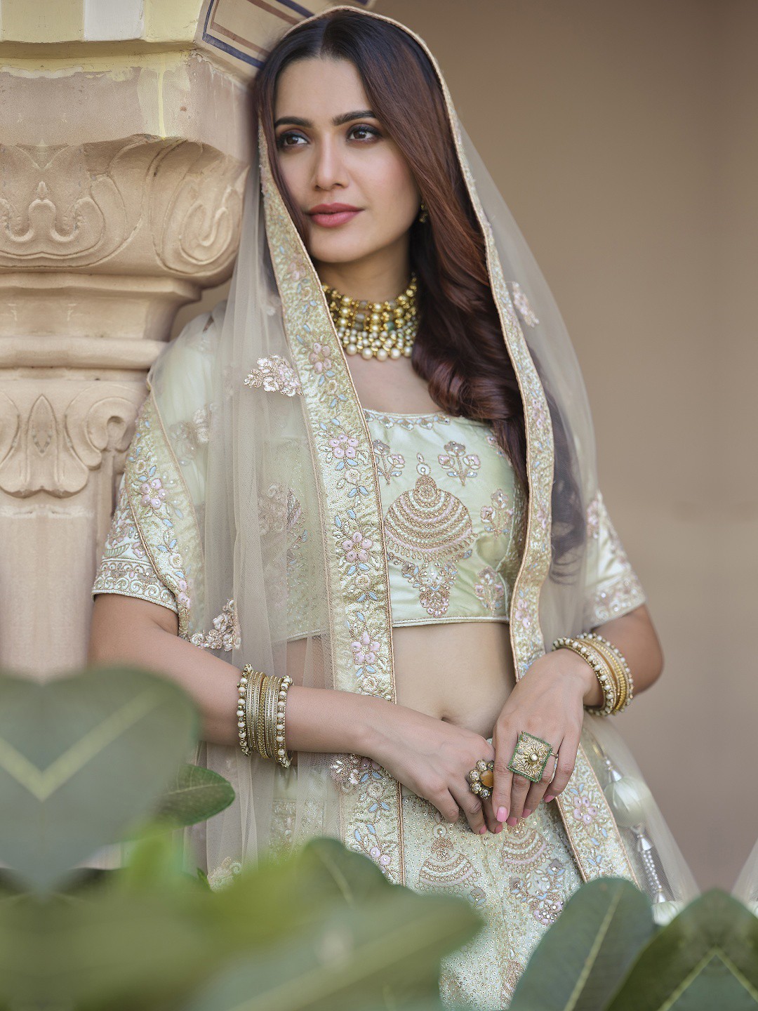 

Fusionic Embroidered Sequinned Semi-Stitched Lehenga & Unstitched Blouse With Dupatta, Green