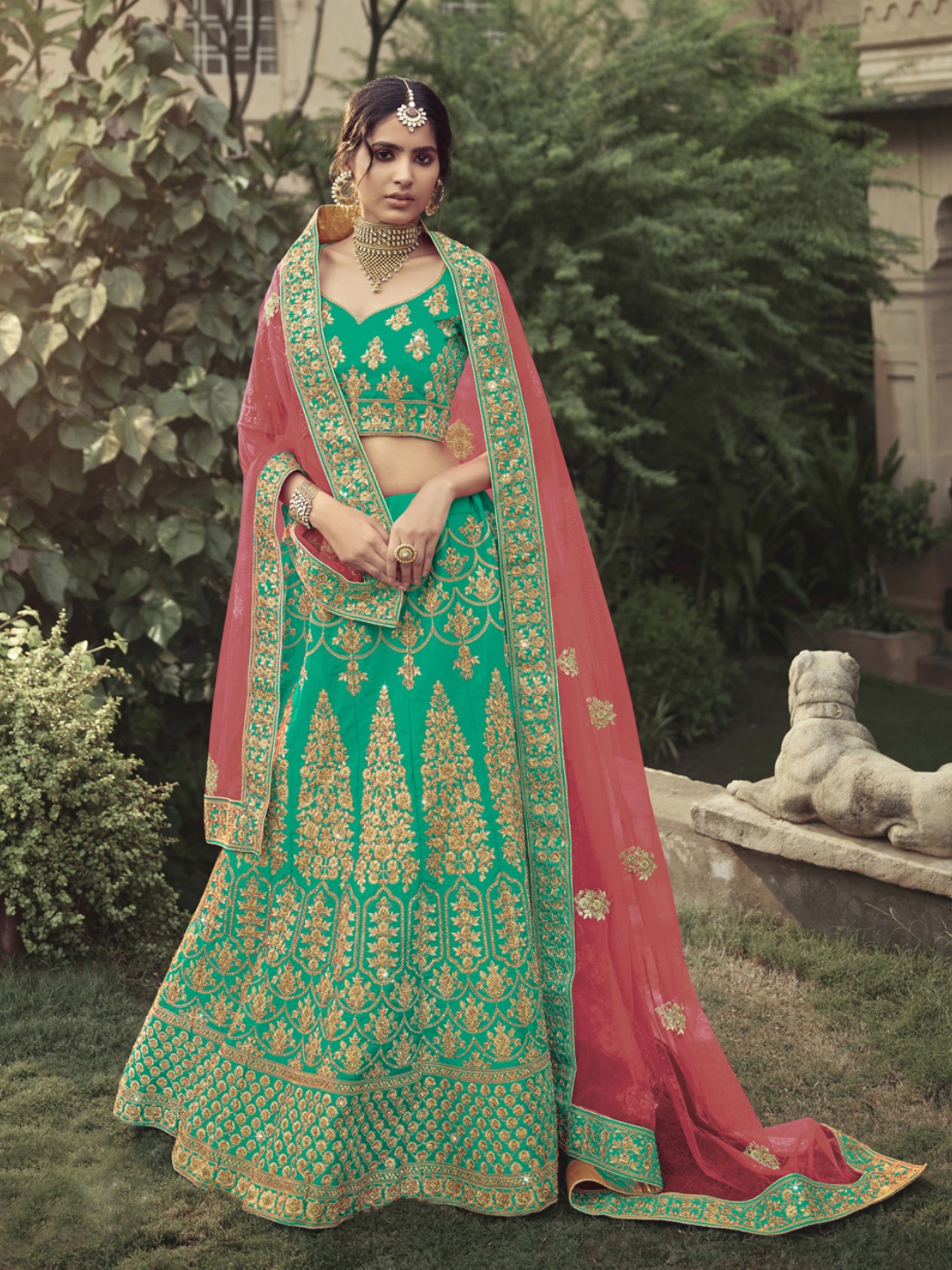 

Fusionic Embroidered Semi-Stitched Lehenga & Unstitched Blouse With Dupatta, Green