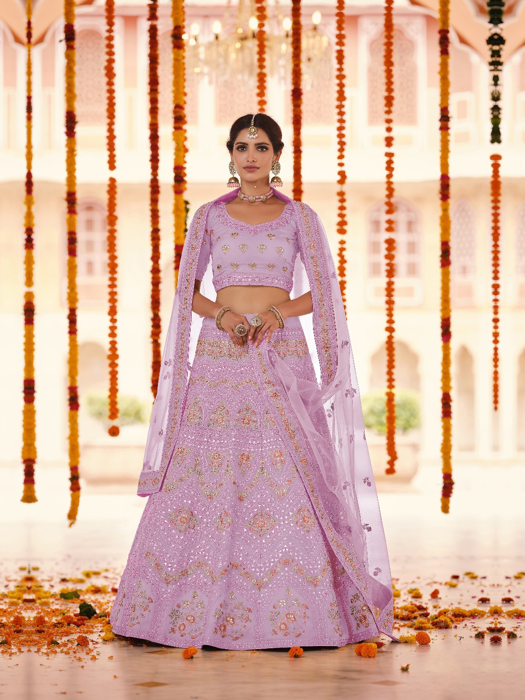 

Fusionic Embroidered Semi-Stitched Lehenga & Unstitched Blouse With Dupatta, Pink