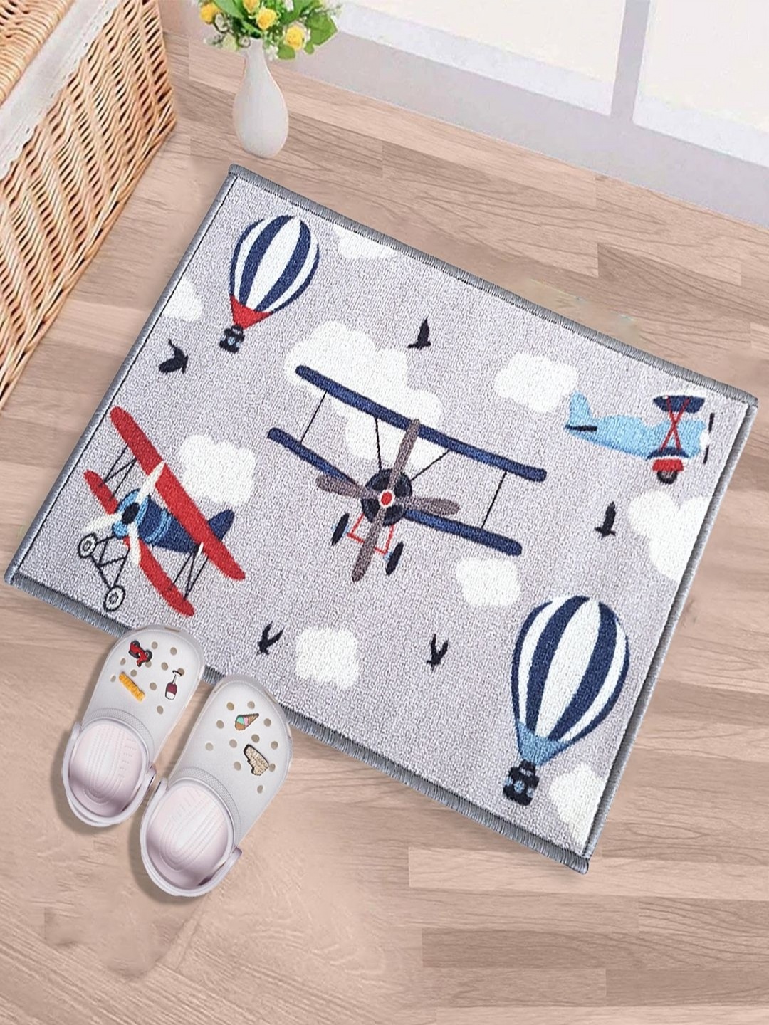 

Matz and More Grey & Blue Plane Printed Anti-Skid Doormat