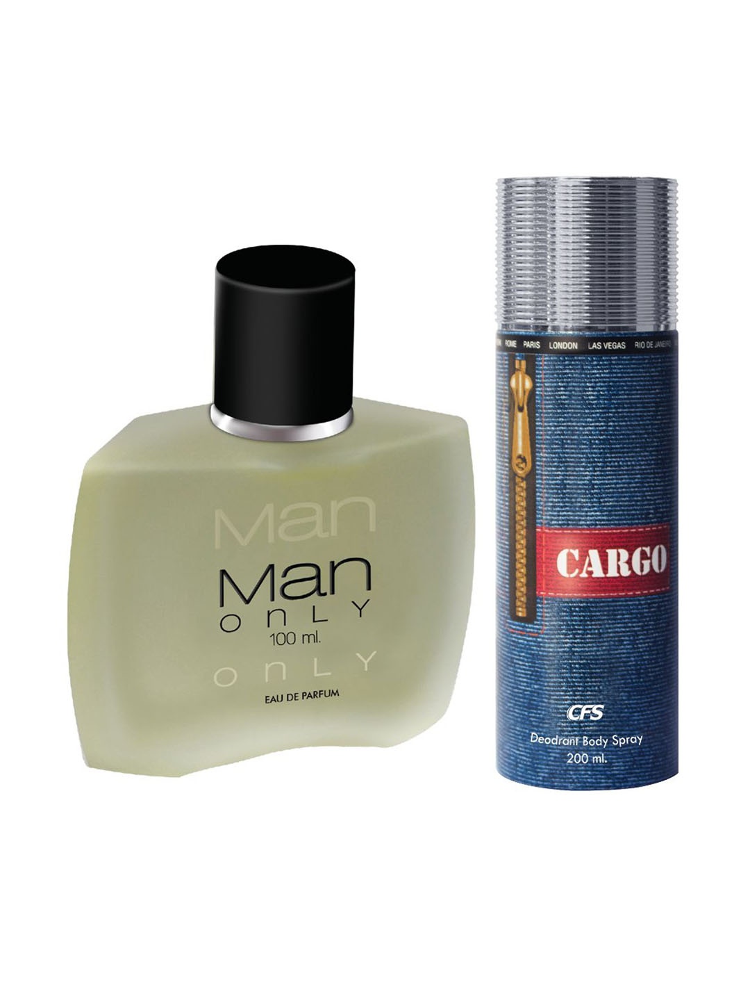 

CFS Men Set of Man Only Eau De Parfum 100ml & Cargo Deodorant Body Spray 200ml, Black