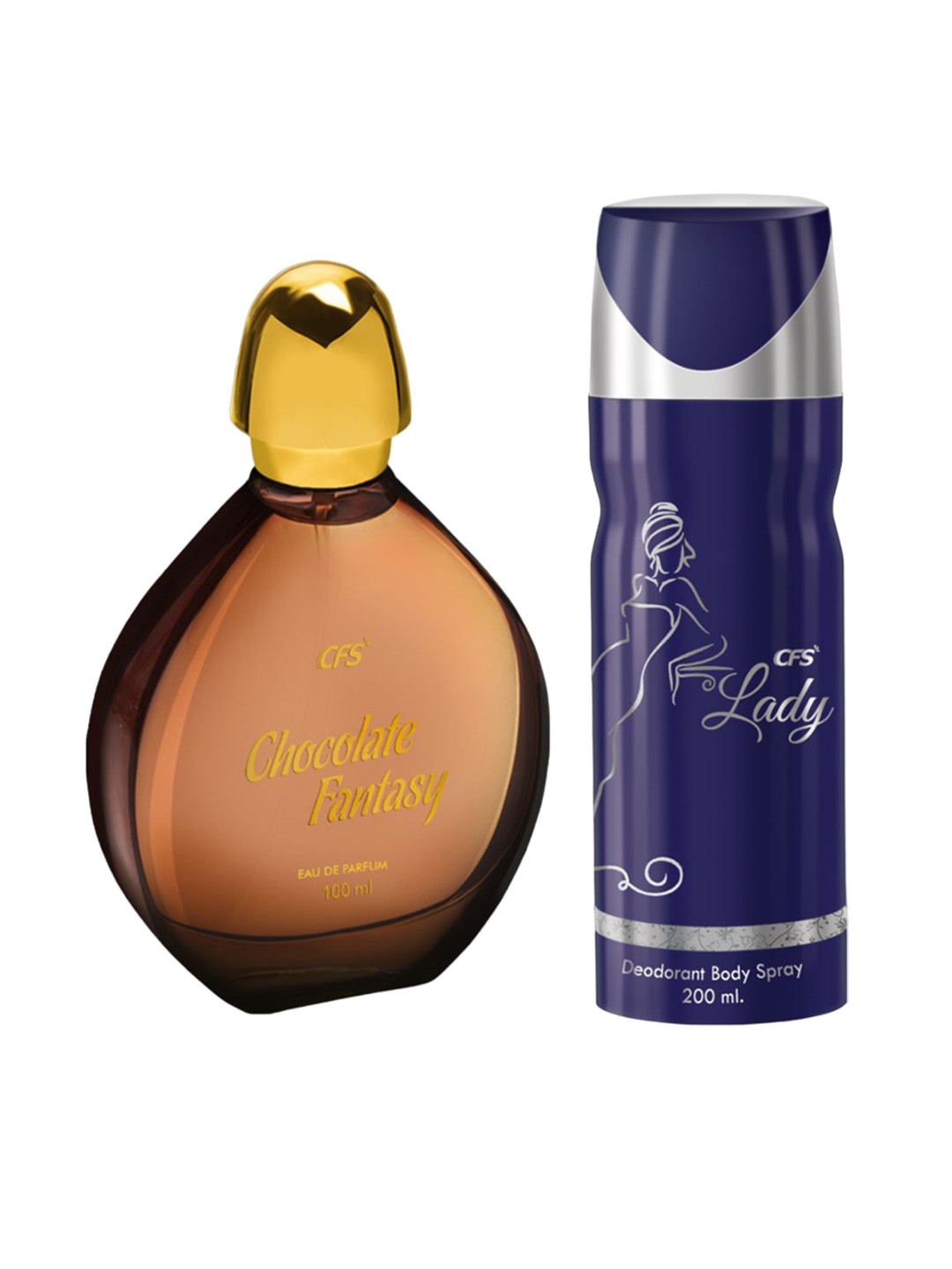 

CFS Set of Chocolate Fantasy Eau De Parfum 100ml & Lady Deodorant Body Spray 200ml, Brown
