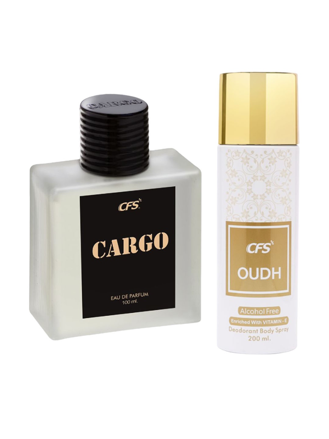 

CFS Cargo EDP Perfume & Oudh White Deodorant Body Spray-100ml+200ml, Black