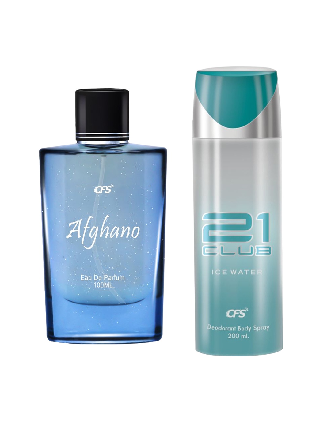 

CFS Set of Afghano Eau De Parfum 100ml & 21 Club Ice Water Deodorant Body Spray 200ml, Blue