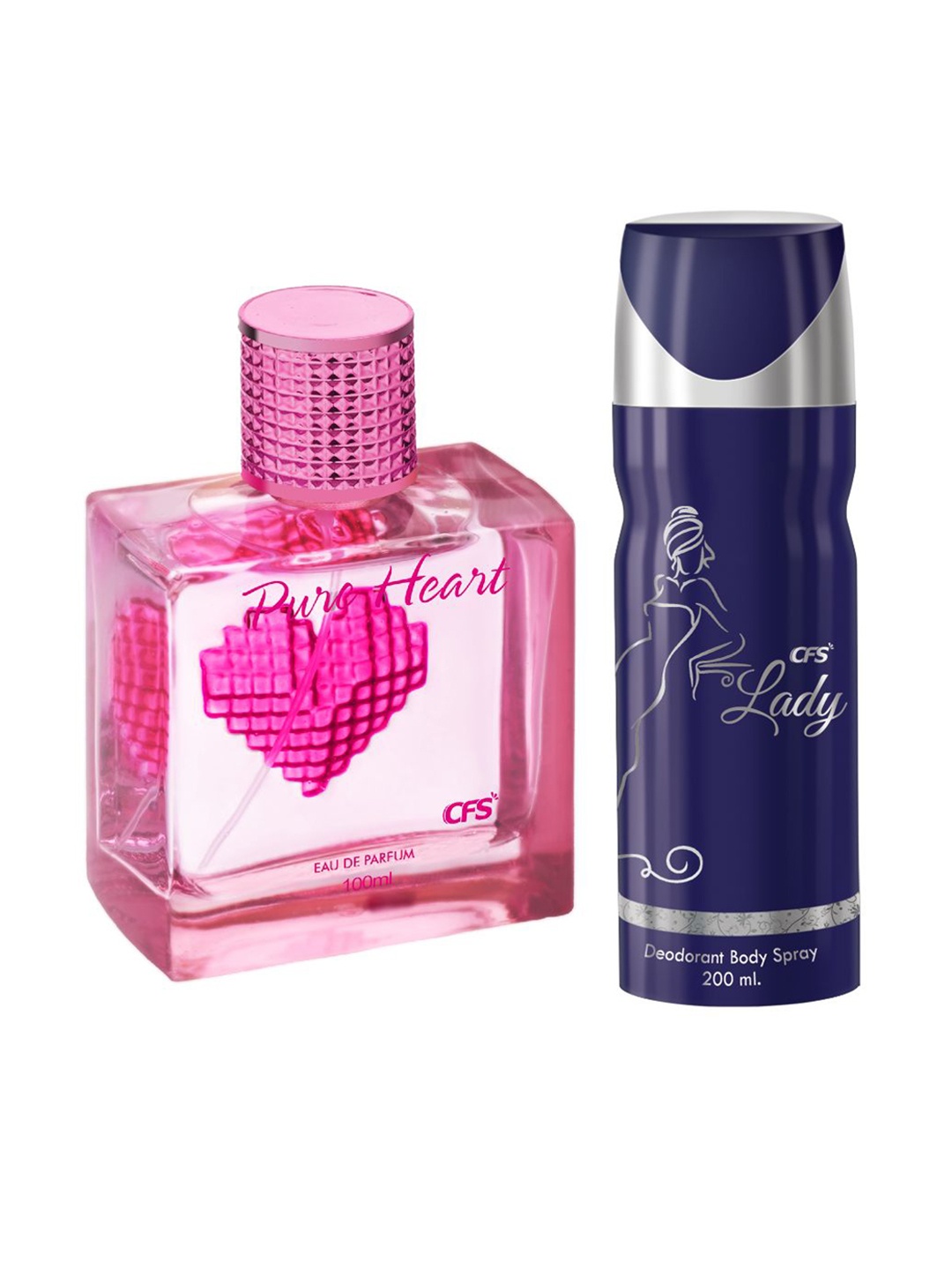 

CFS Pure Heart Long Lasting Eau De Parfum 100ml & Lady Deodorant Body Spray 200ml, Pink