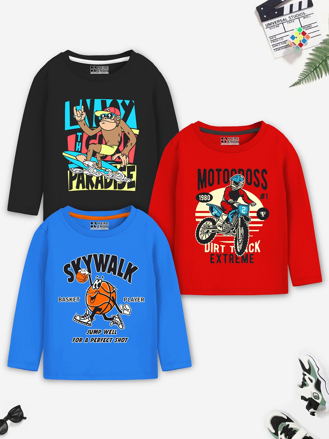 

HERE&NOW Boys 3 Printed Applique T-shirt, Black