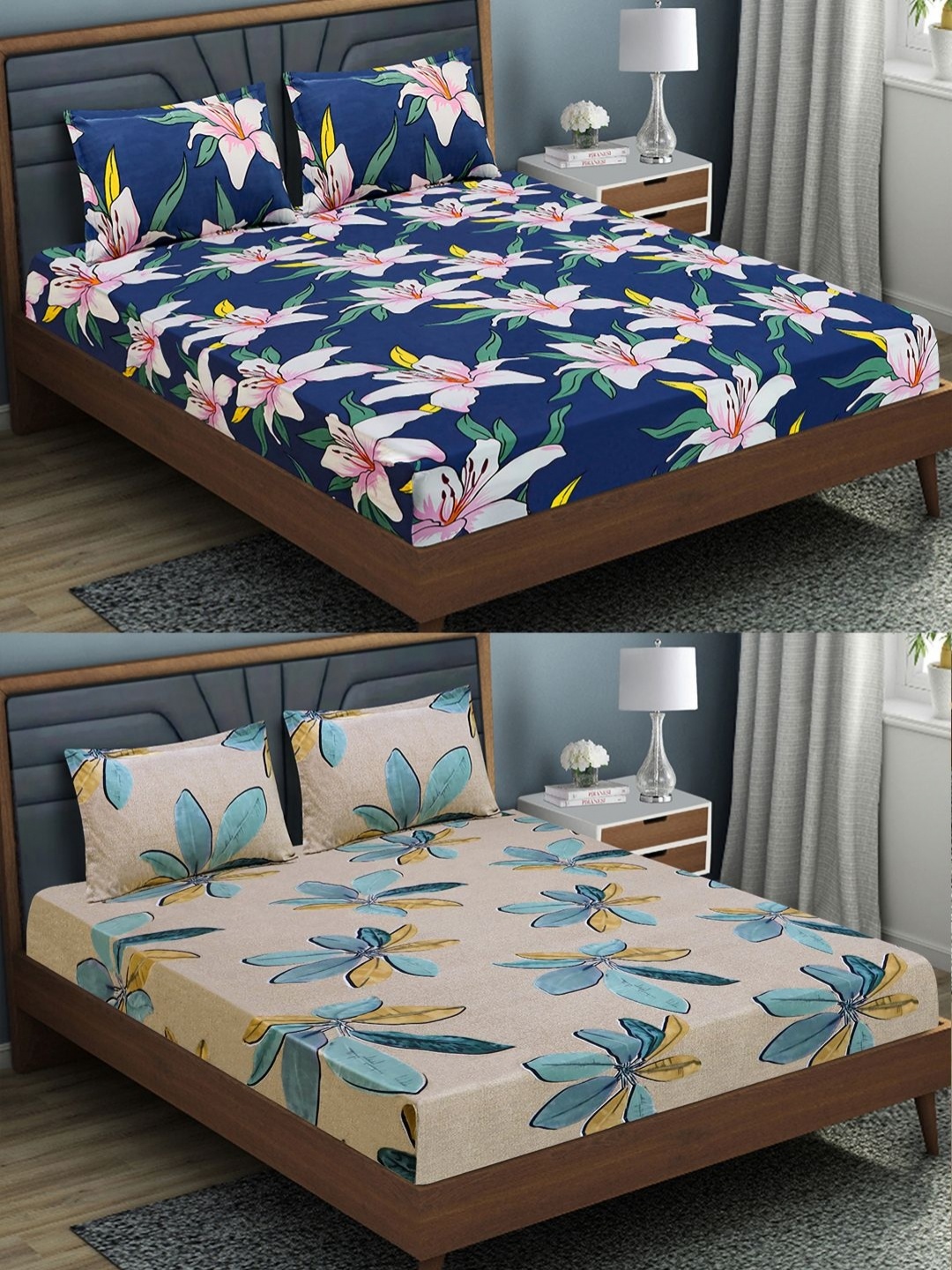 

Aura Brown Floral Printed 144 TC Microfiber 2 Double Queen Bedsheet & 4 Pillow Covers
