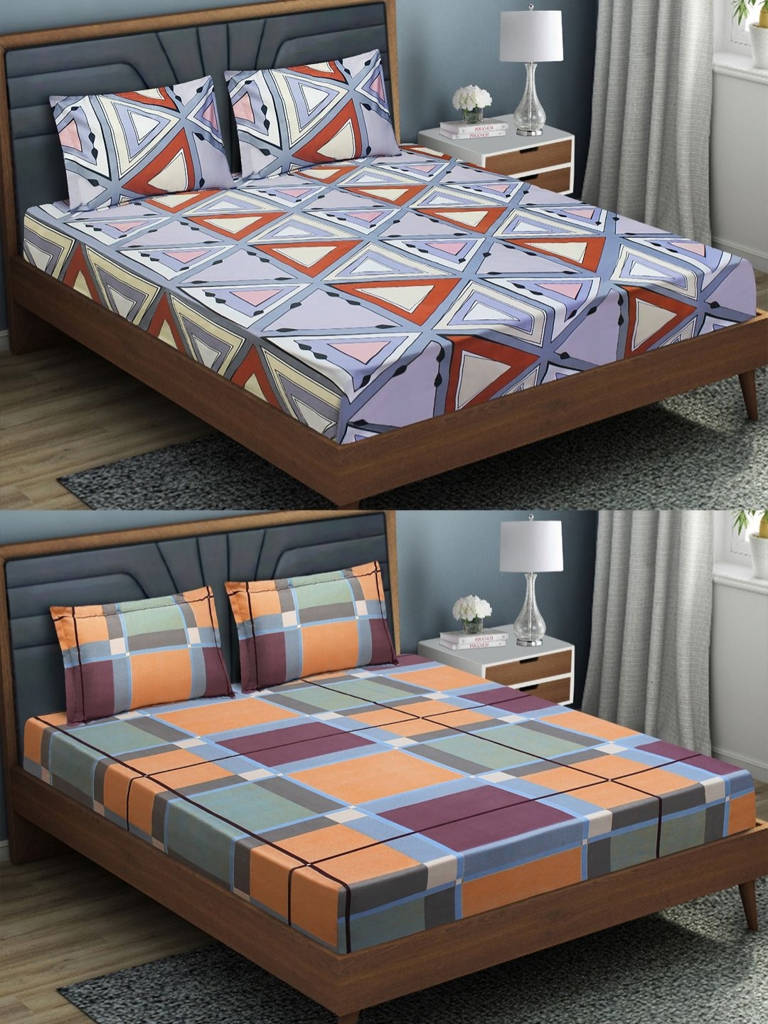 

Aura Grey 6 Pieces Geometric 144 TC Microfiber Fitted Queen Bedsheet & Pillow Covers