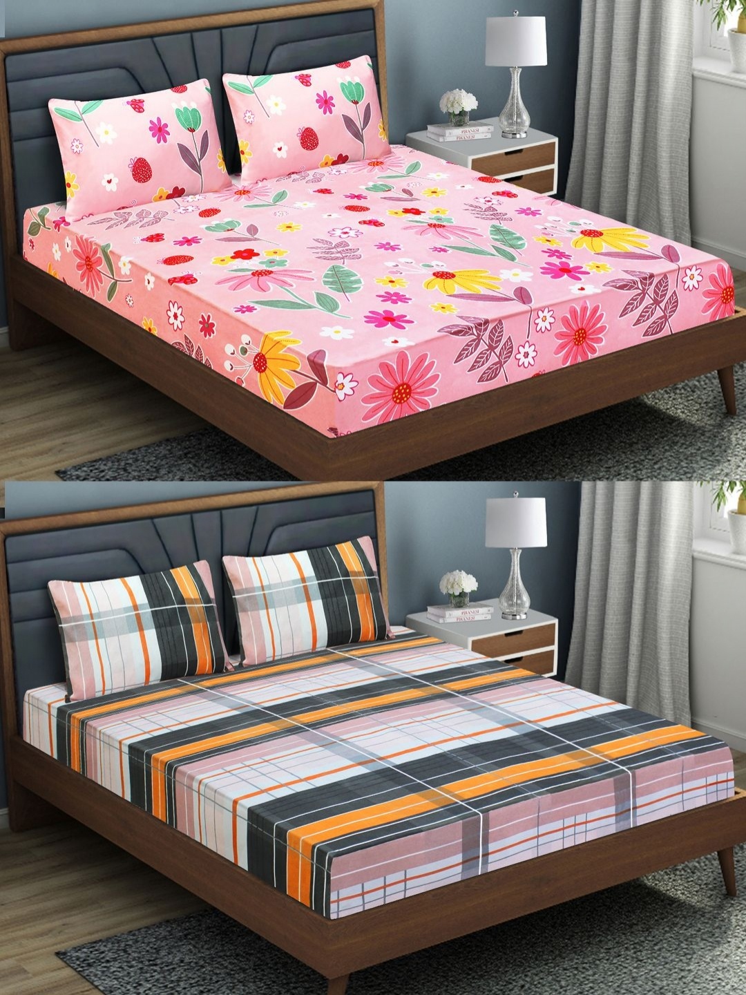 

Aura Pink & White 6 Pieces Floral Microfiber 144 TC Queen Bedsheet with Pillow Covers