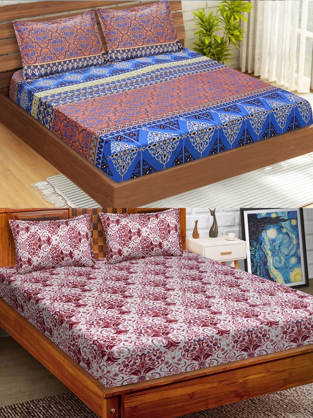 

Aura Purple & White Floral Printed Microfiber 160 TC 2 Queen Bedsheets & 4 Pillow Covers