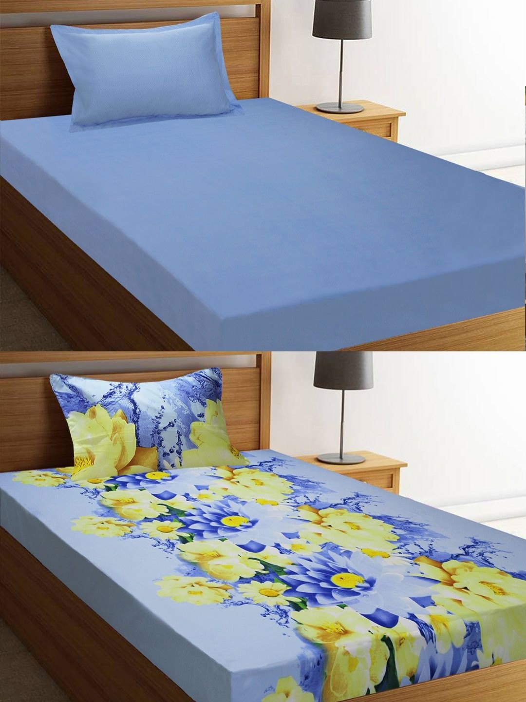 

Aura Blue & Yellow Floral 144 TC 2 Single Bedsheet with 2 Pillow Covers