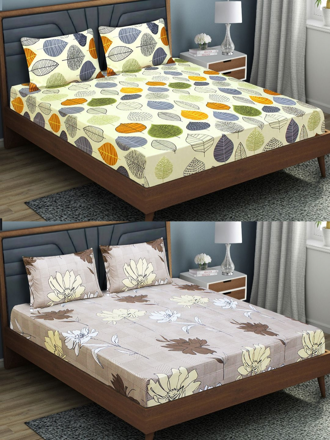 

Aura Brown 6 Pieces Floral 144 TC Microfiber Queen Bedsheet & Pillow Covers
