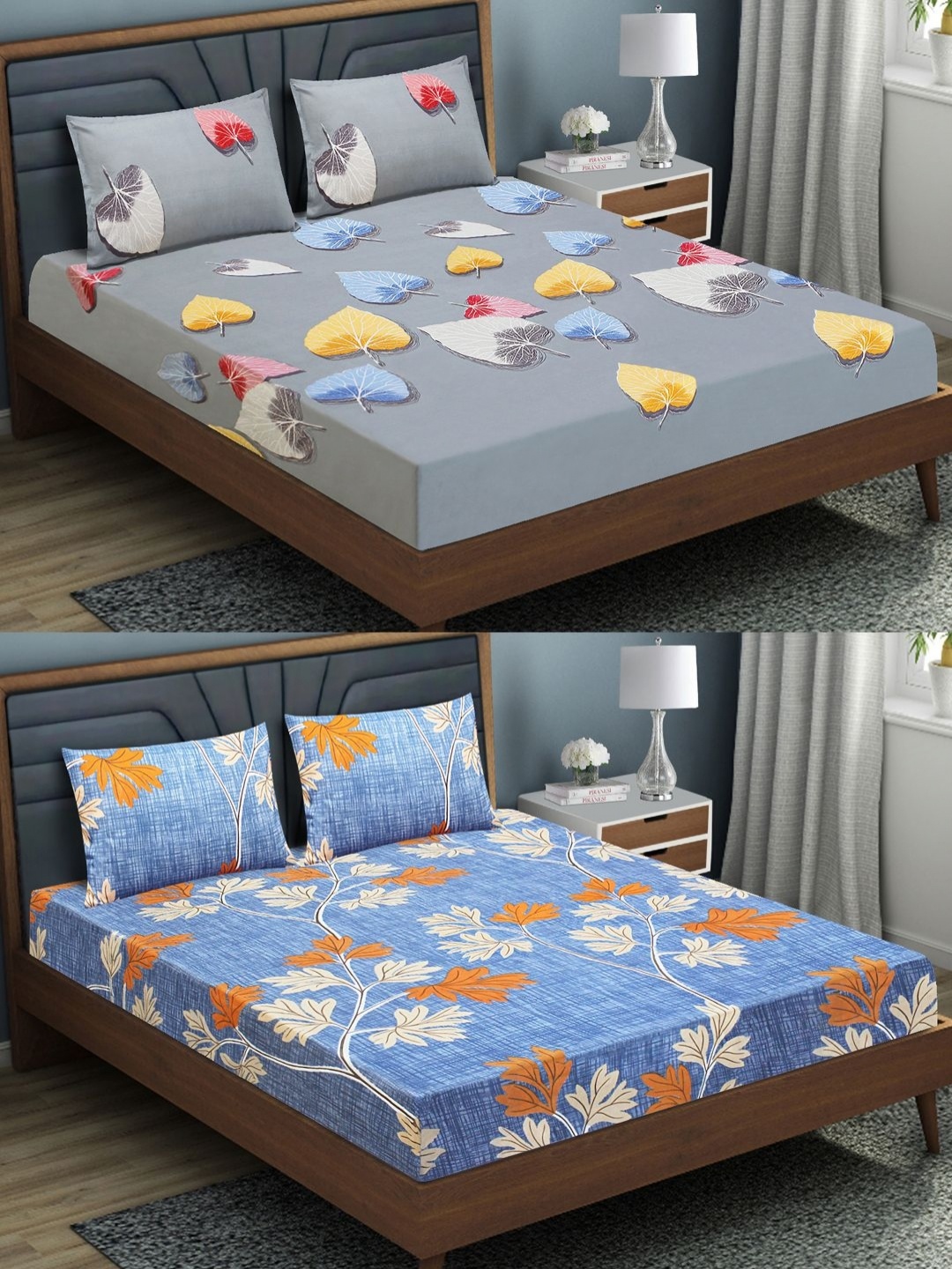 

Aura Blue & Yellow Floral Printed 144 TC 2 Queen Bedsheet With 4 Pillow Covers