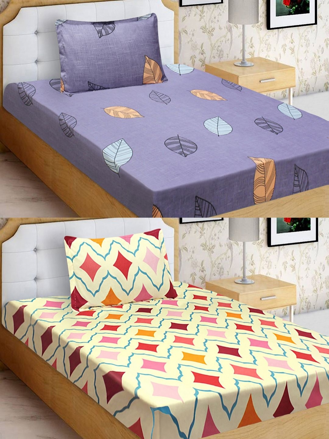 

Aura Cream-Coloured 4Pieces Geometric Microfiber 144 TC Single Bedsheet with Pillow Covers