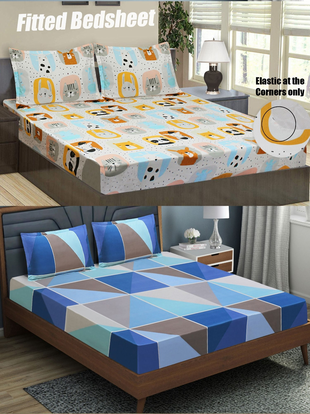 

Aura Blue & Pink Printed Microfiber 144 TC 2 Queen Fitted Bedsheet With 4 Pillow Covers