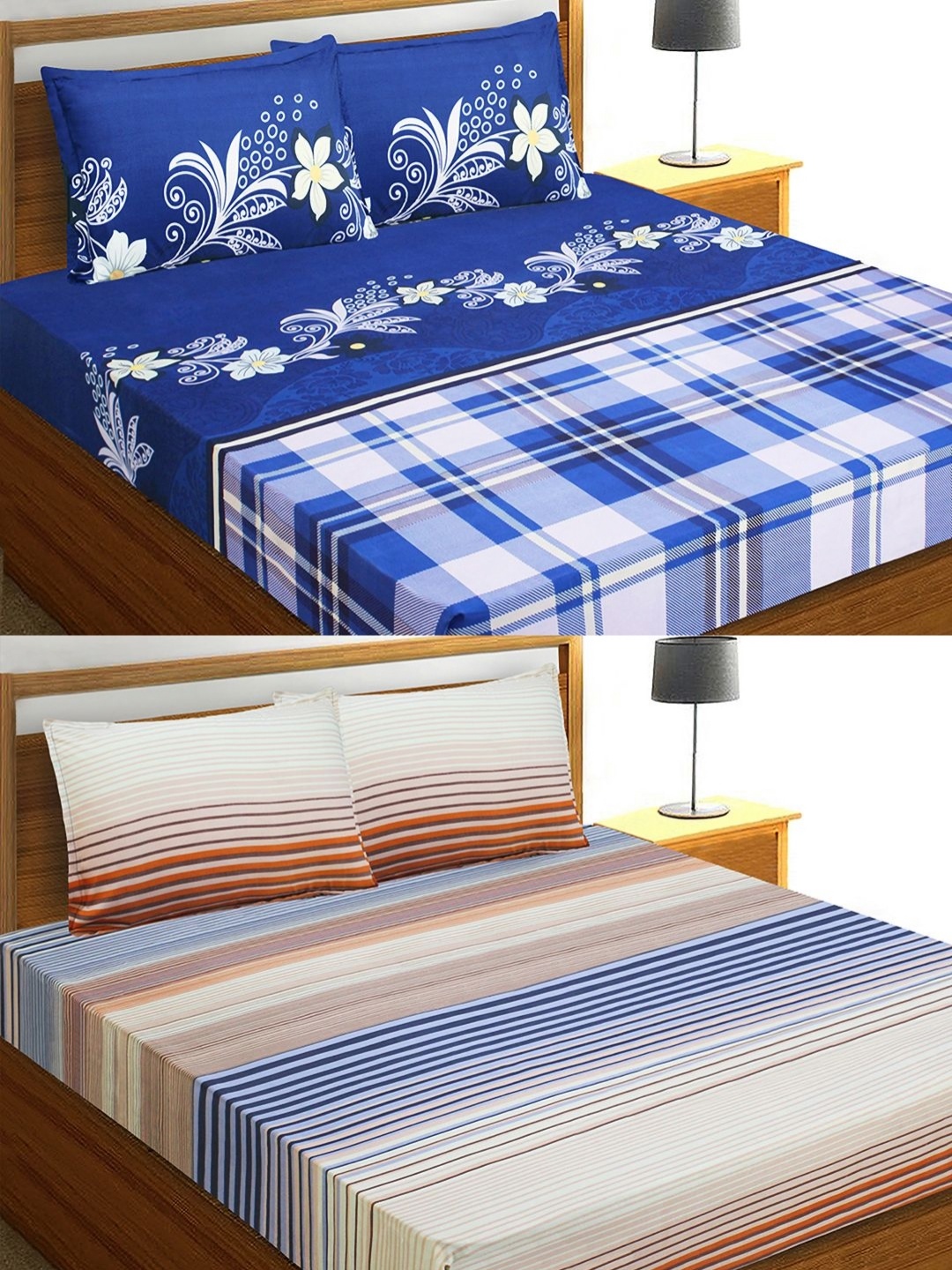 

Aura Blue & White Striped 144 TC 2 Queen Bedsheet with 4 Pillow Covers