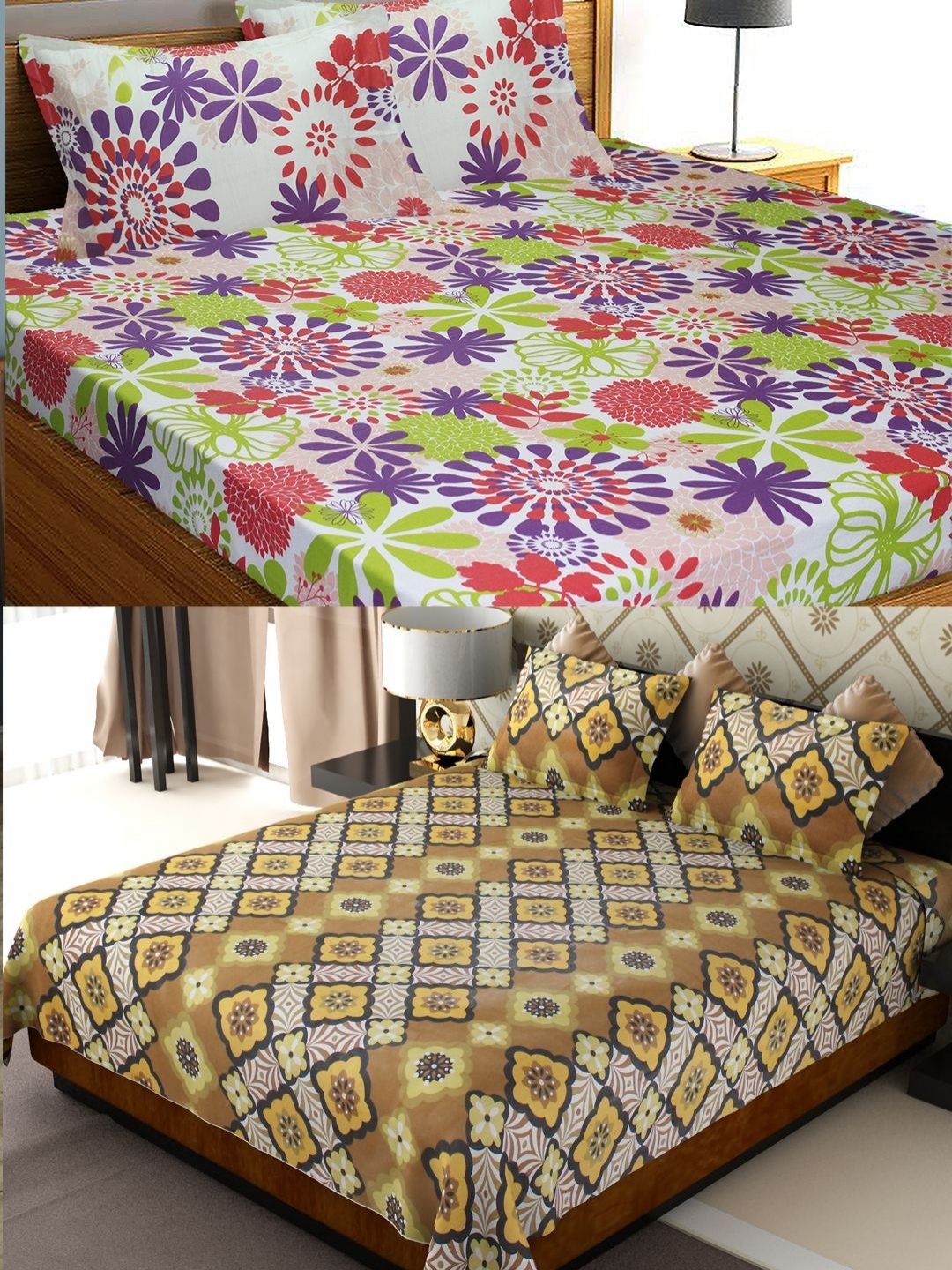

Aura White Floral Printed 144TC Microfiber 2 Double Queen Bedsheet & 4 Pillow Covers