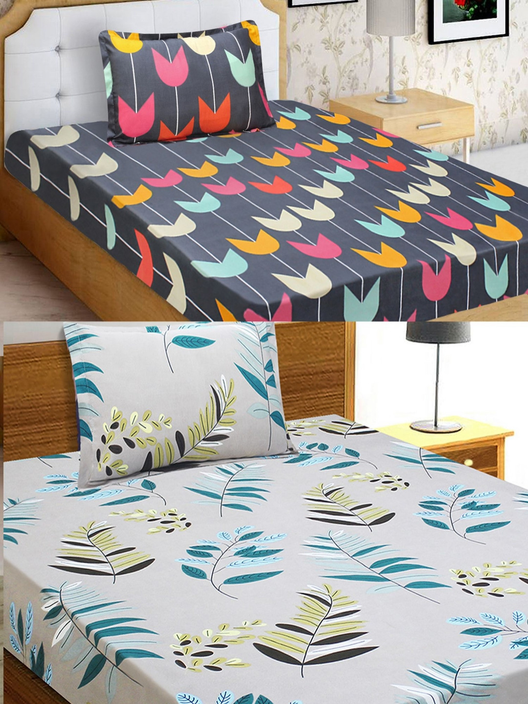 

Aura Grey & Pink 4 Pieces Floral 144 TC Microfiber Single Bedsheet with Pillow Covers
