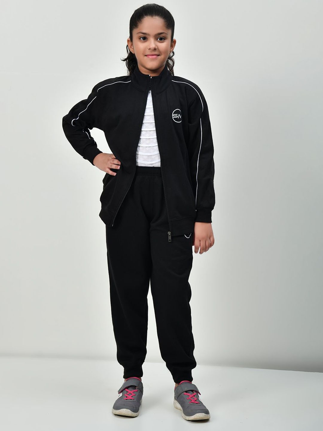 

SMSHOPMORE Track Suit For Girl's with Woolen Fabric for Regular Fit & Comfortable, Black