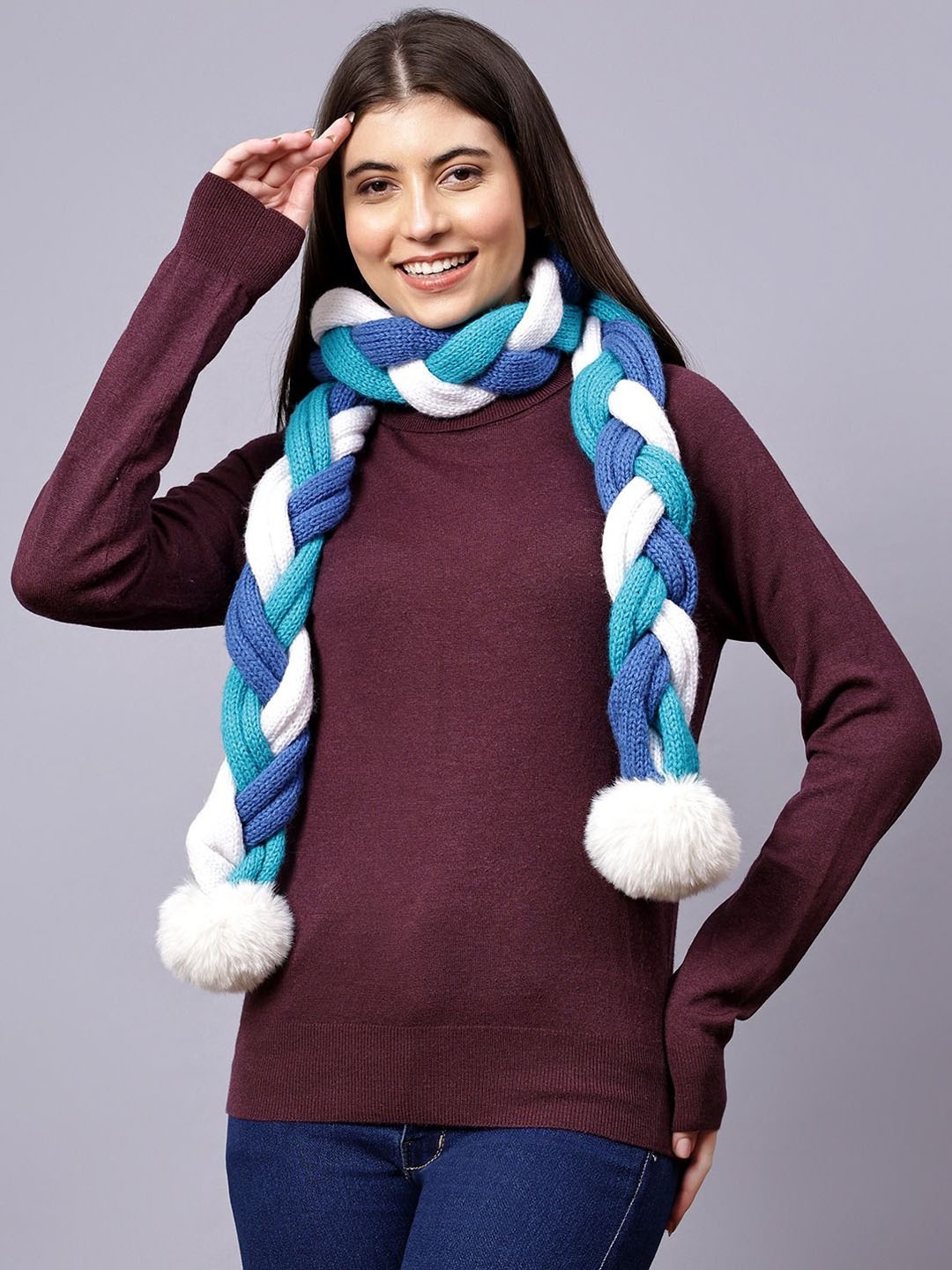 

Velvery Women Pom-Pom Mufflers, Blue
