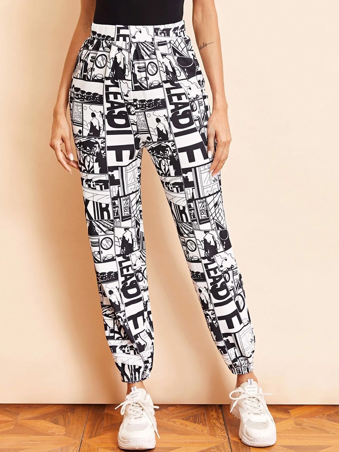 

TANDUL Women Printed High-Rise Cropped Original Joggers Trousers, White