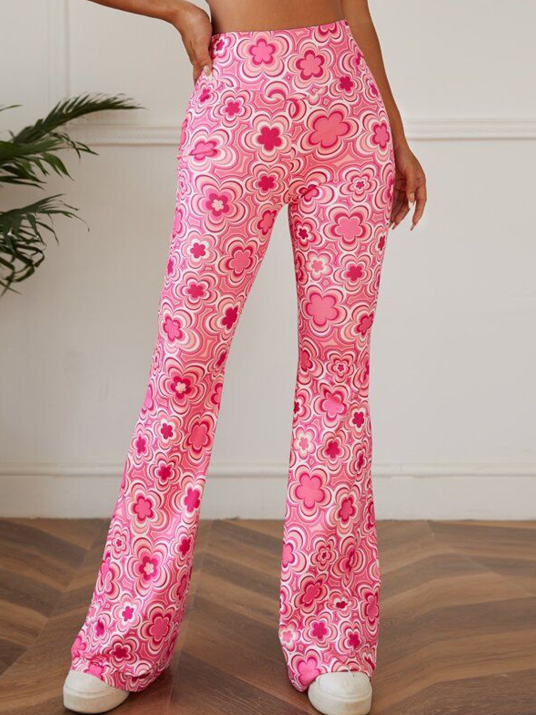 

TANDUL Women Floral Printed Original High-Rise Bootcut Trousers, Pink