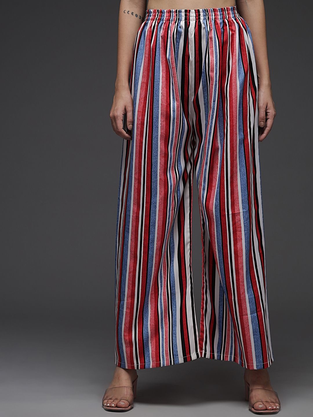 

TANDUL Women Striped Original Mid-Rise Flat-Front Trousers, Red
