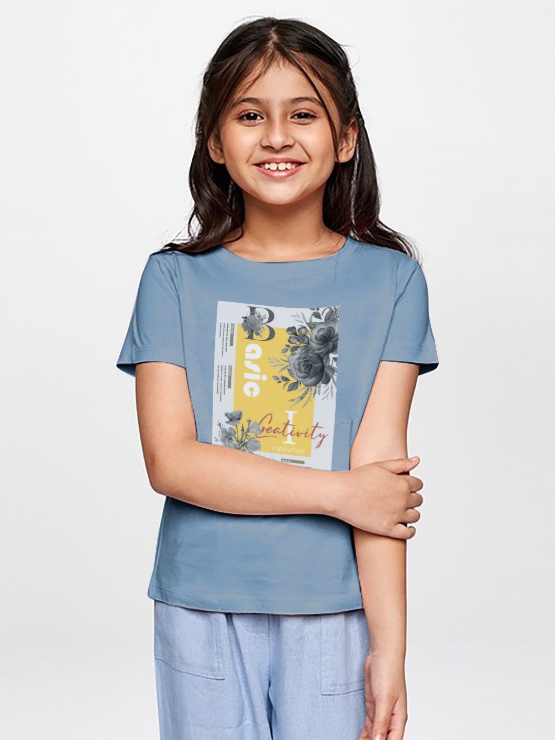 

BAESD Girls Graphic Printed Round Neck Cotton T-Shirt, Blue