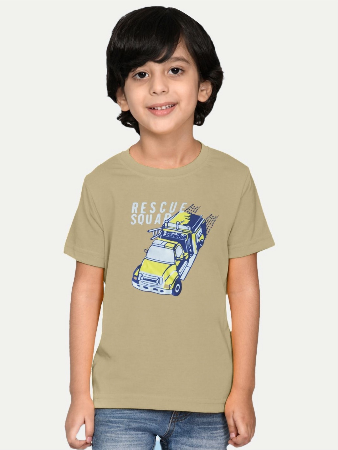 

BAESD Boys Graphic Printed Round Neck Cotton T-Shirt, Beige