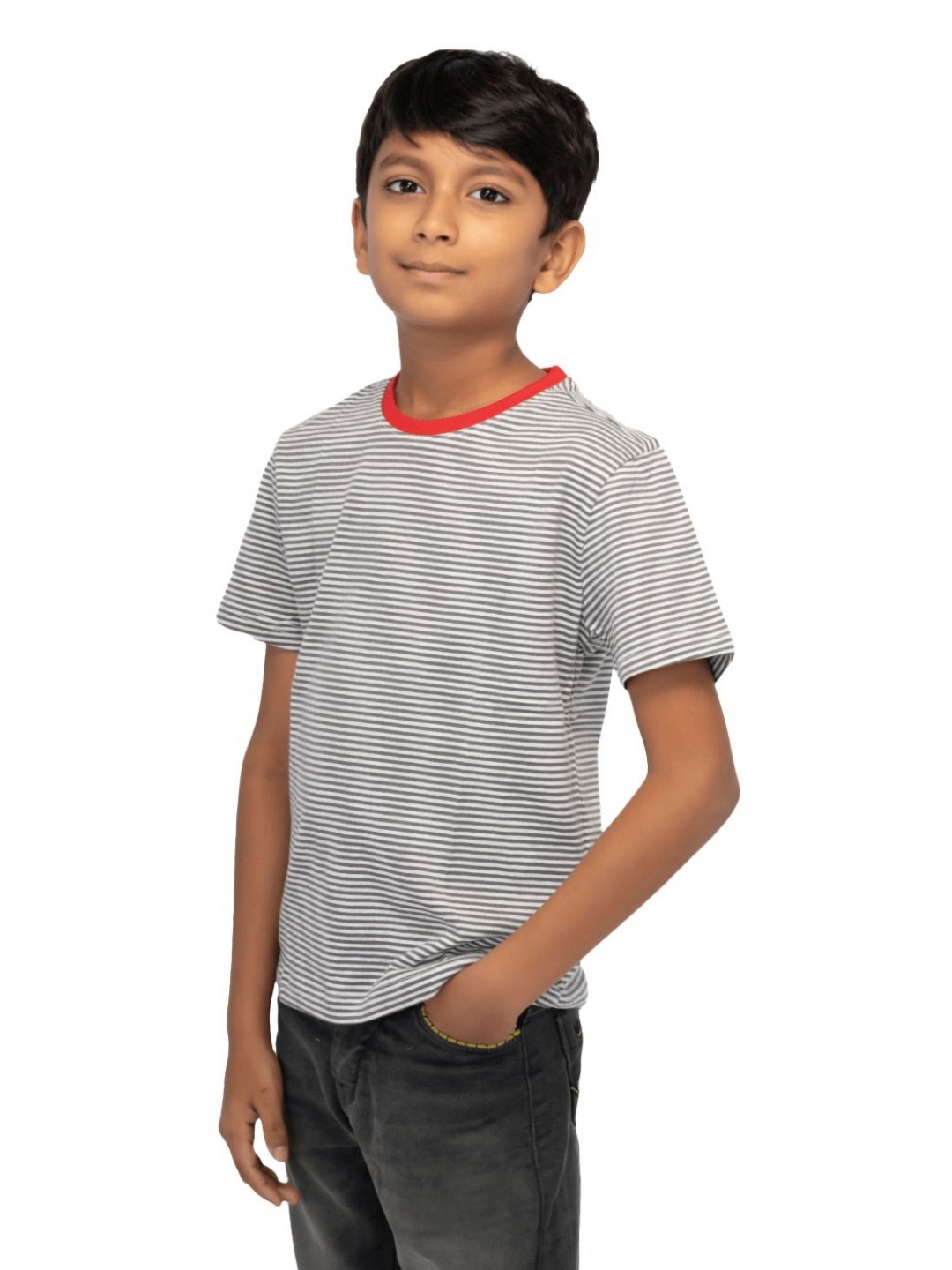 

BAESD Boys Striped Round Neck Cotton T-Shirt, Grey