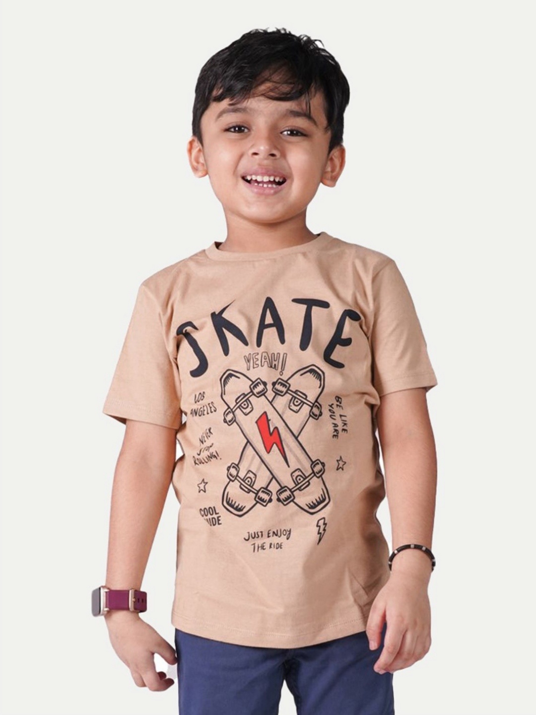 

BAESD Boys Graphic Printed Round Neck Cotton T-Shirt, Beige