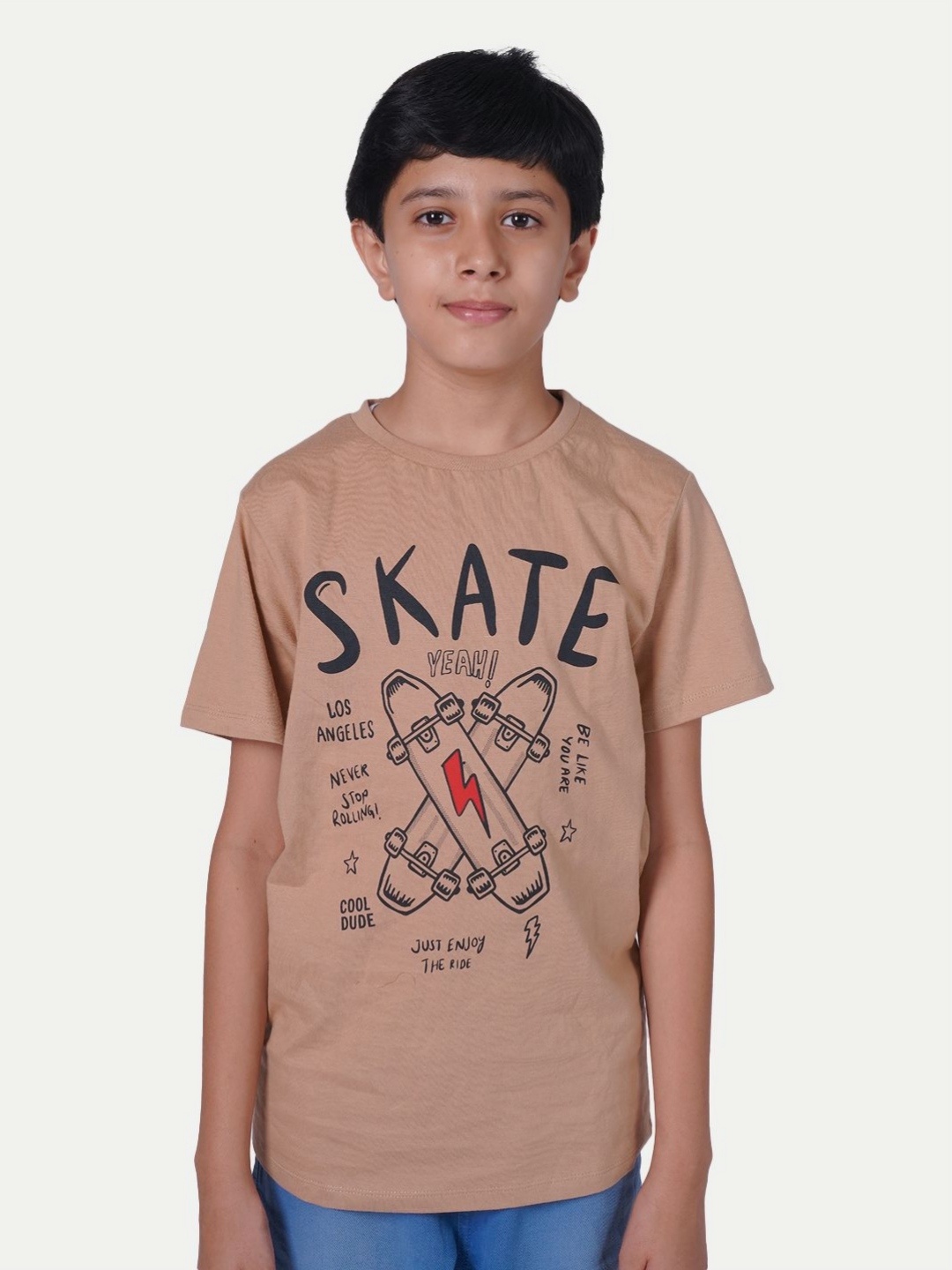 

BAESD Boys Graphic Printed Round Neck Cotton T-Shirt, Beige