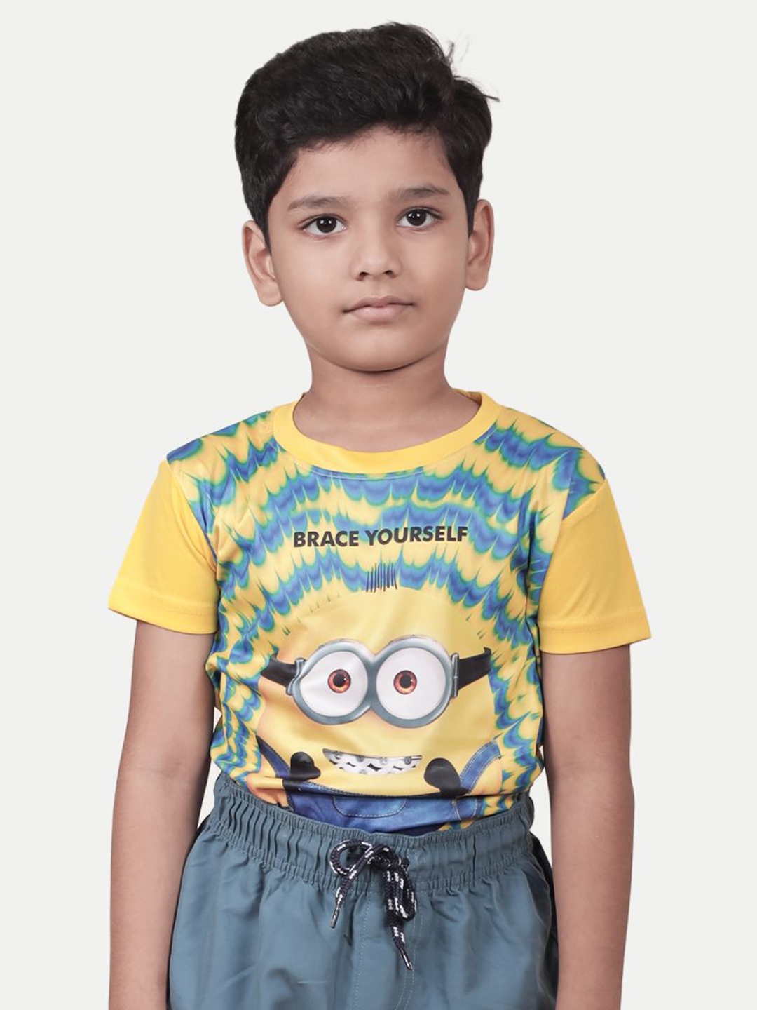 

BAESD Boys Graphic Printed Round Neck Cotton T-Shirt, Yellow