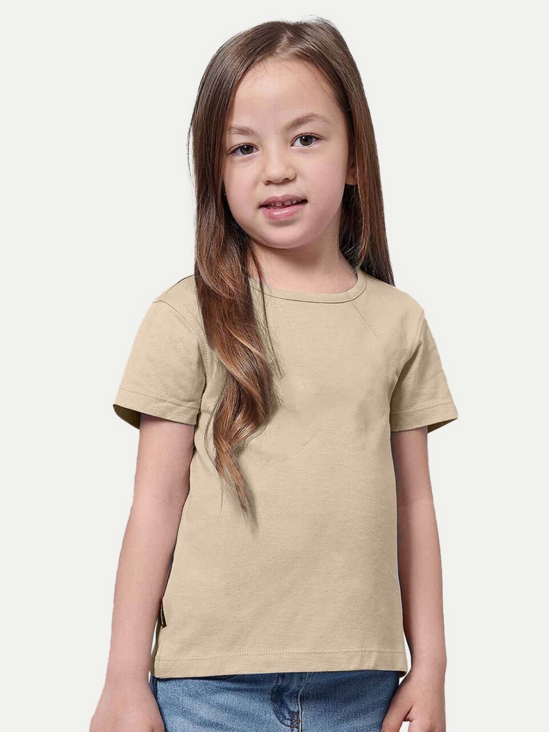 

BAESD Girls Solid Round Neck Cotton T-Shirt, Beige