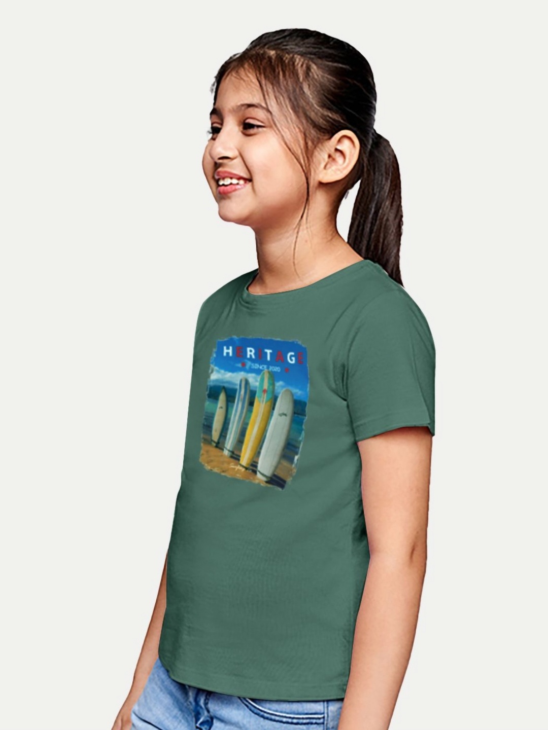 

BAESD Girls Printed Pockets T-shirt, Green