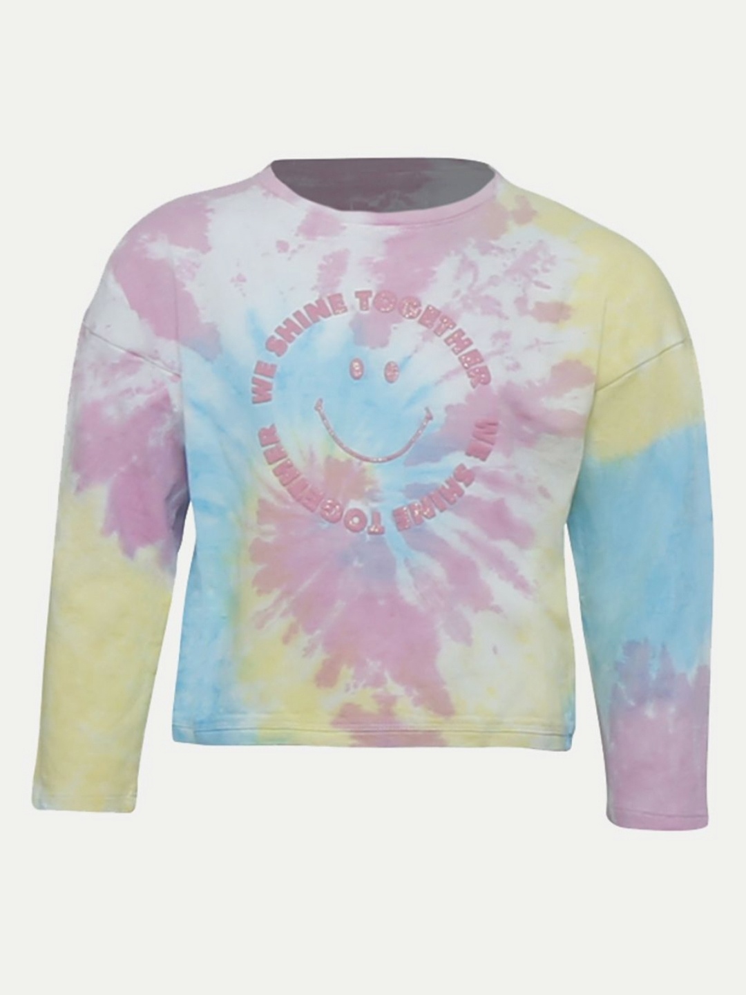 

BAESD Girls Pink Tie-Dye Smiley Printed Crew Neck Full Sleeve T-Shirt