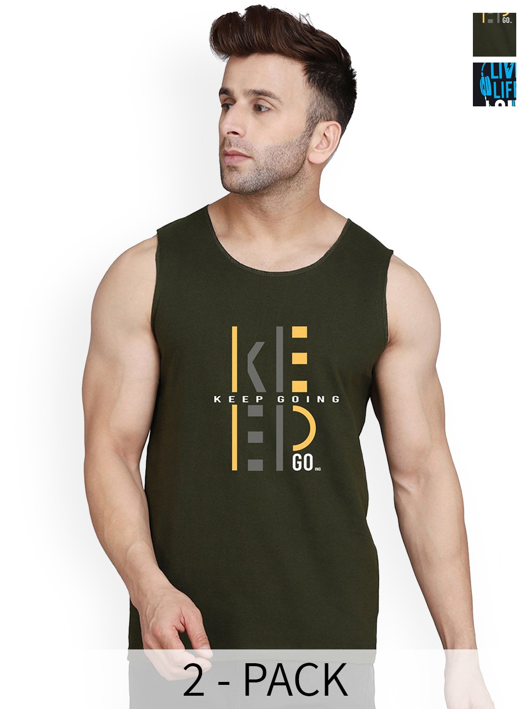 

SLOWLORIS Men Pack Of 2 Printed Innerwear Vests, Black