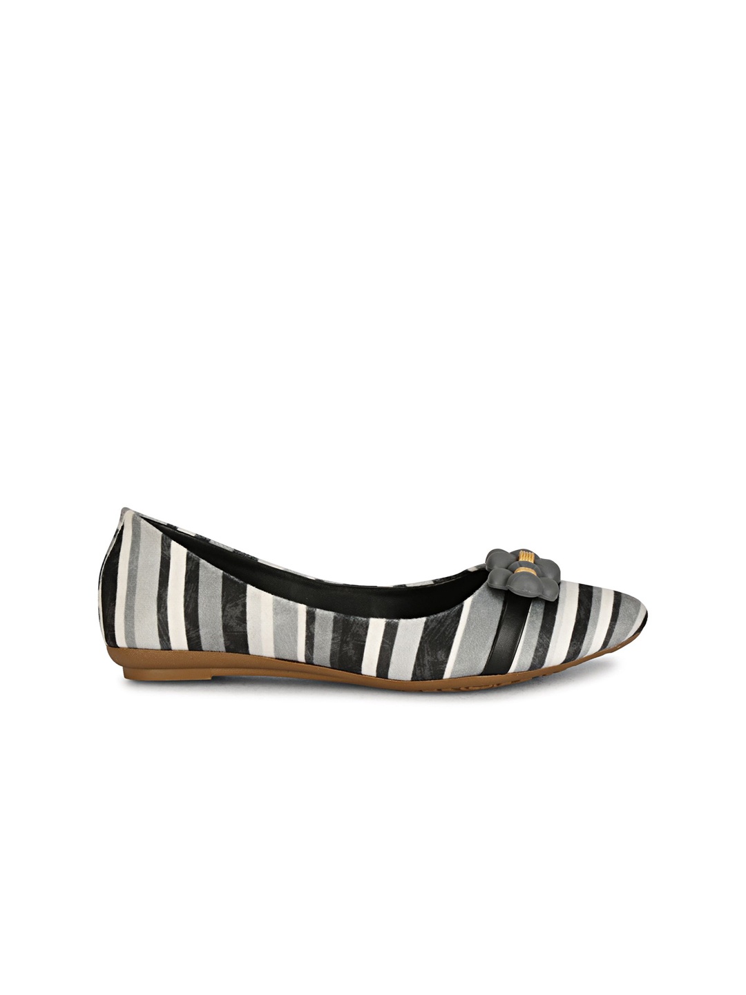 

TRY FEET Women Striped Ballerinas Flats, Grey