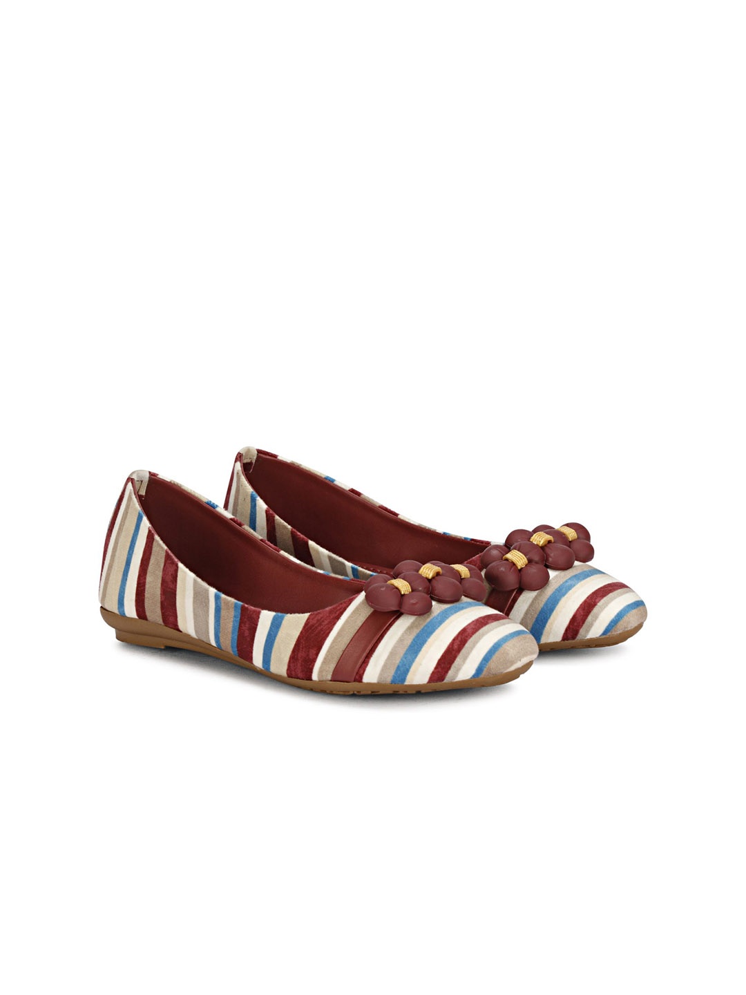 

TRY FEET Women Striped Ballerinas Flats, Red