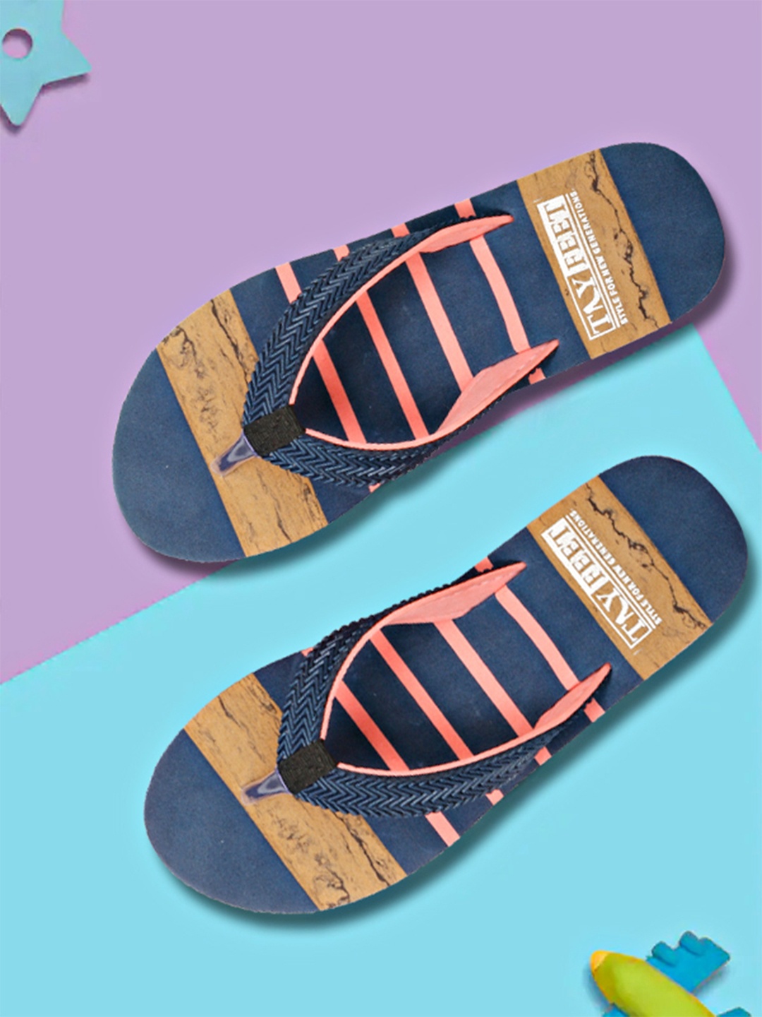 

TRY FEET Women Colourblocked T-Strap Flats, Blue