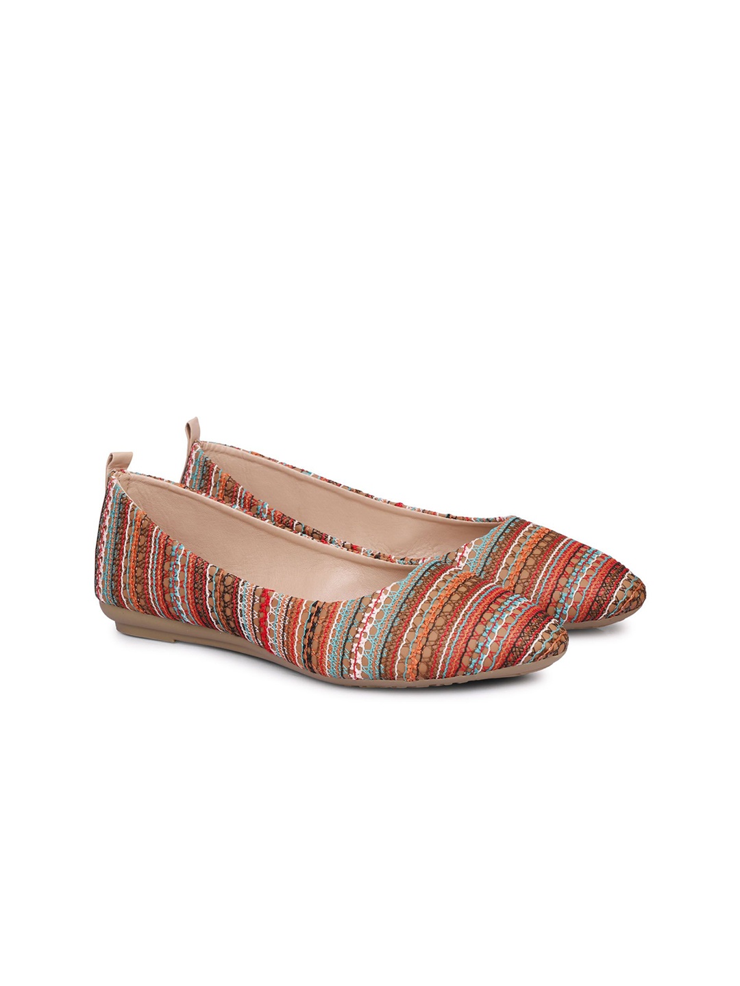 

TRY FEET Women Striped Ballerinas Flats, Red