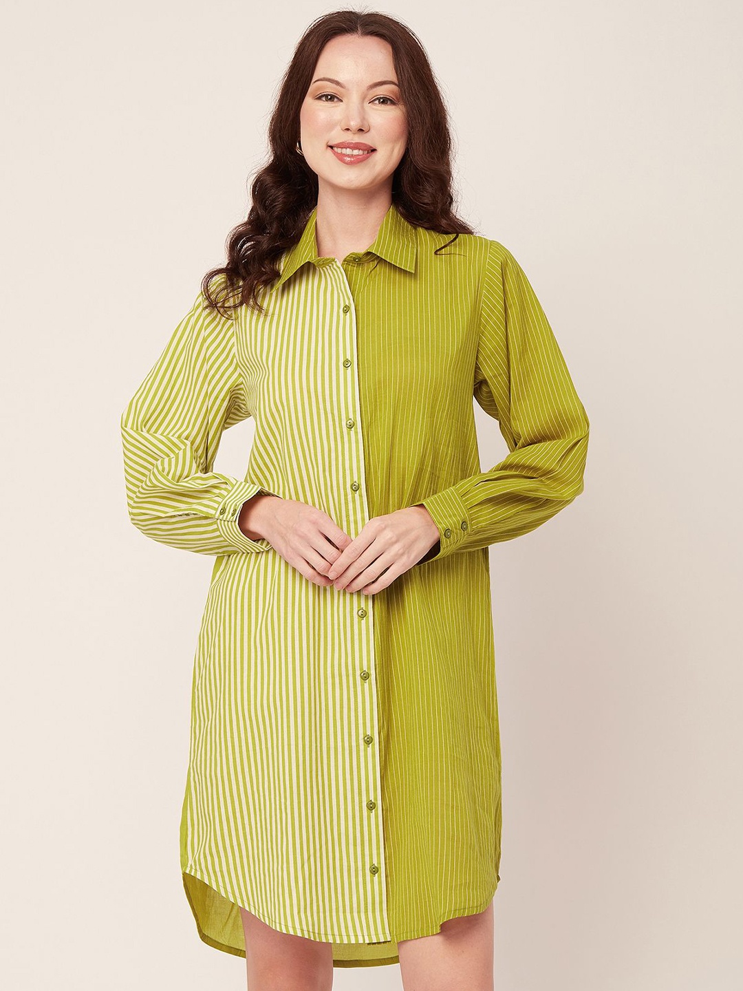 

Moomaya Striped Shirt Dress, Green