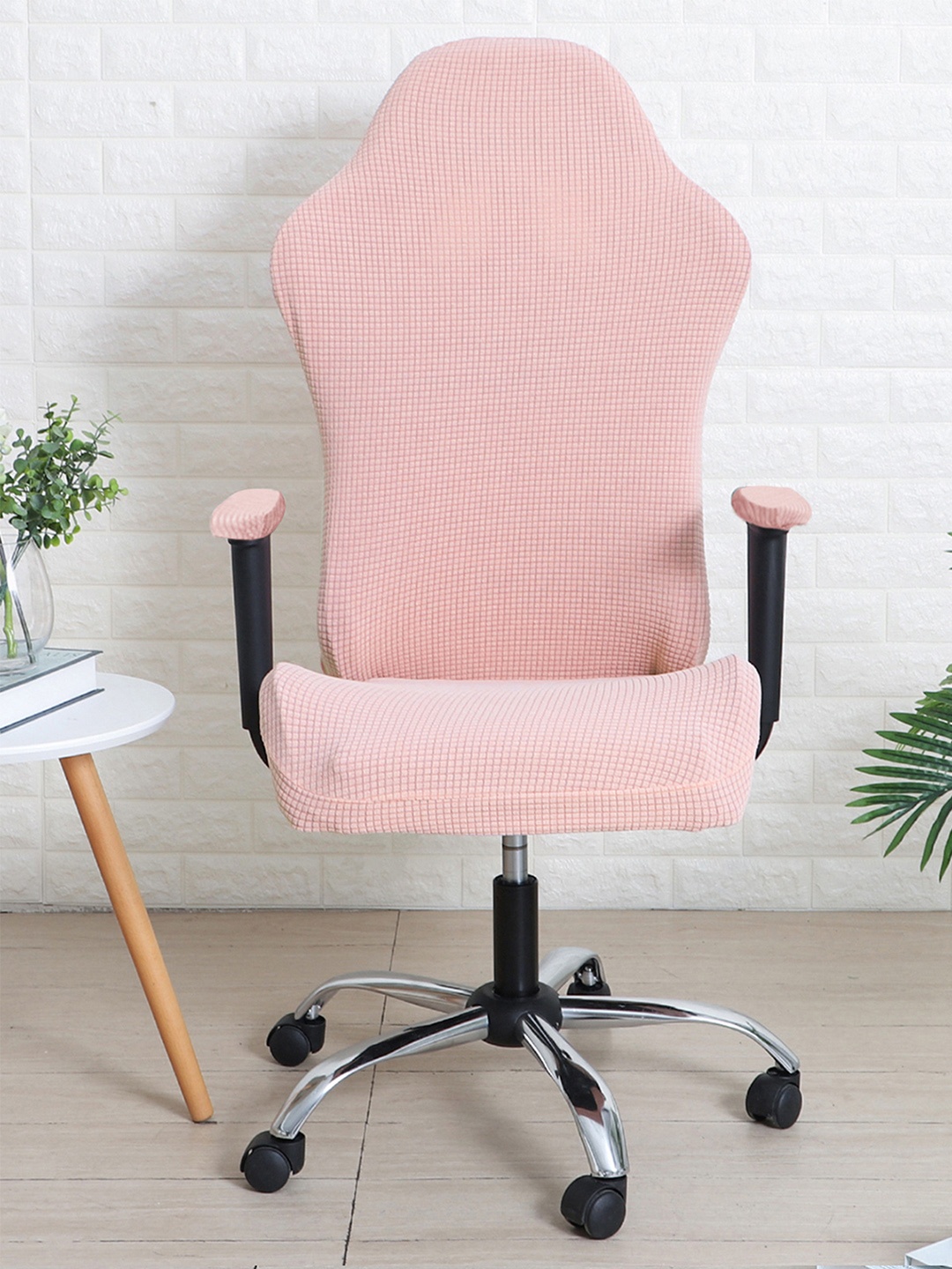 

HOKIPO Pink 210 GSM Stretchable Jacquard Computer Rotating Chair Seat Cover