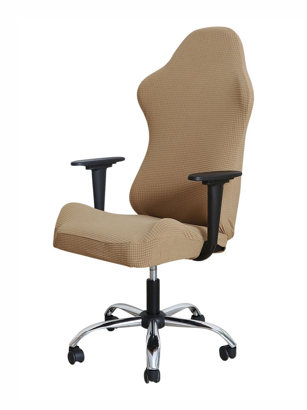 

HOKIPO Camel Brown Self Design 210 GSM Stretchable Jacquard Computer Chair Seat Cover