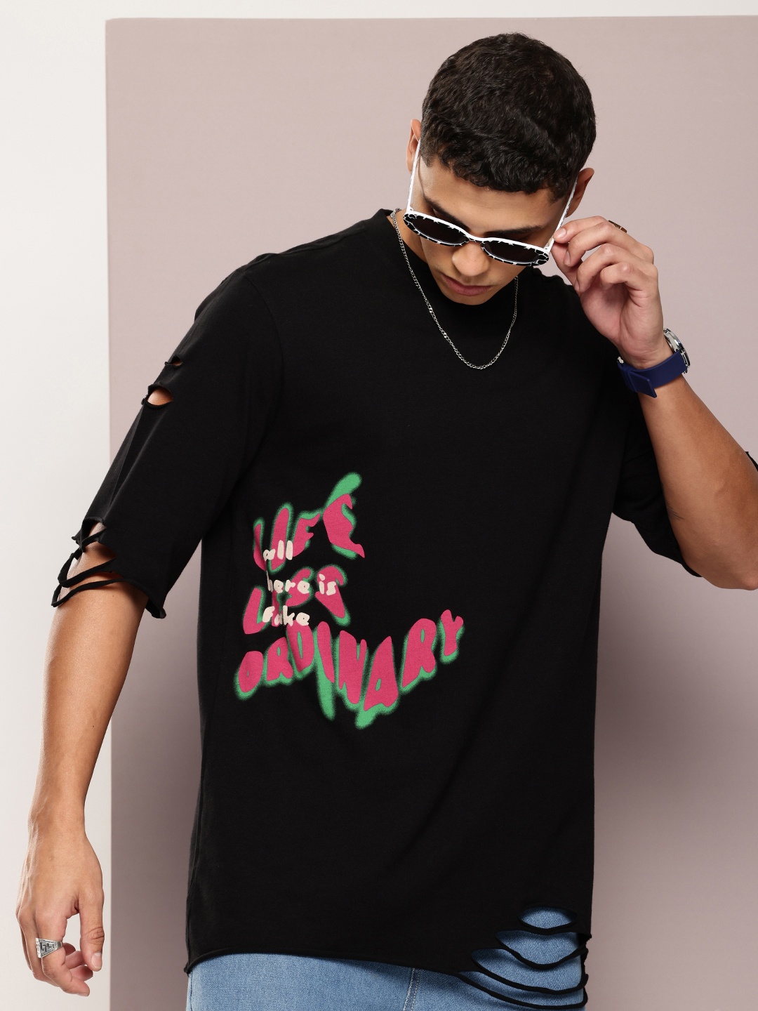 

Kook N Keech Men Typography Printed Oversized Pure Cotton T-shirt, Black