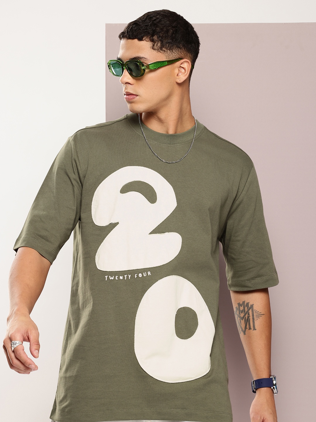 

Kook N Keech Men Printed Oversized Pure Cotton T-shirt, Green