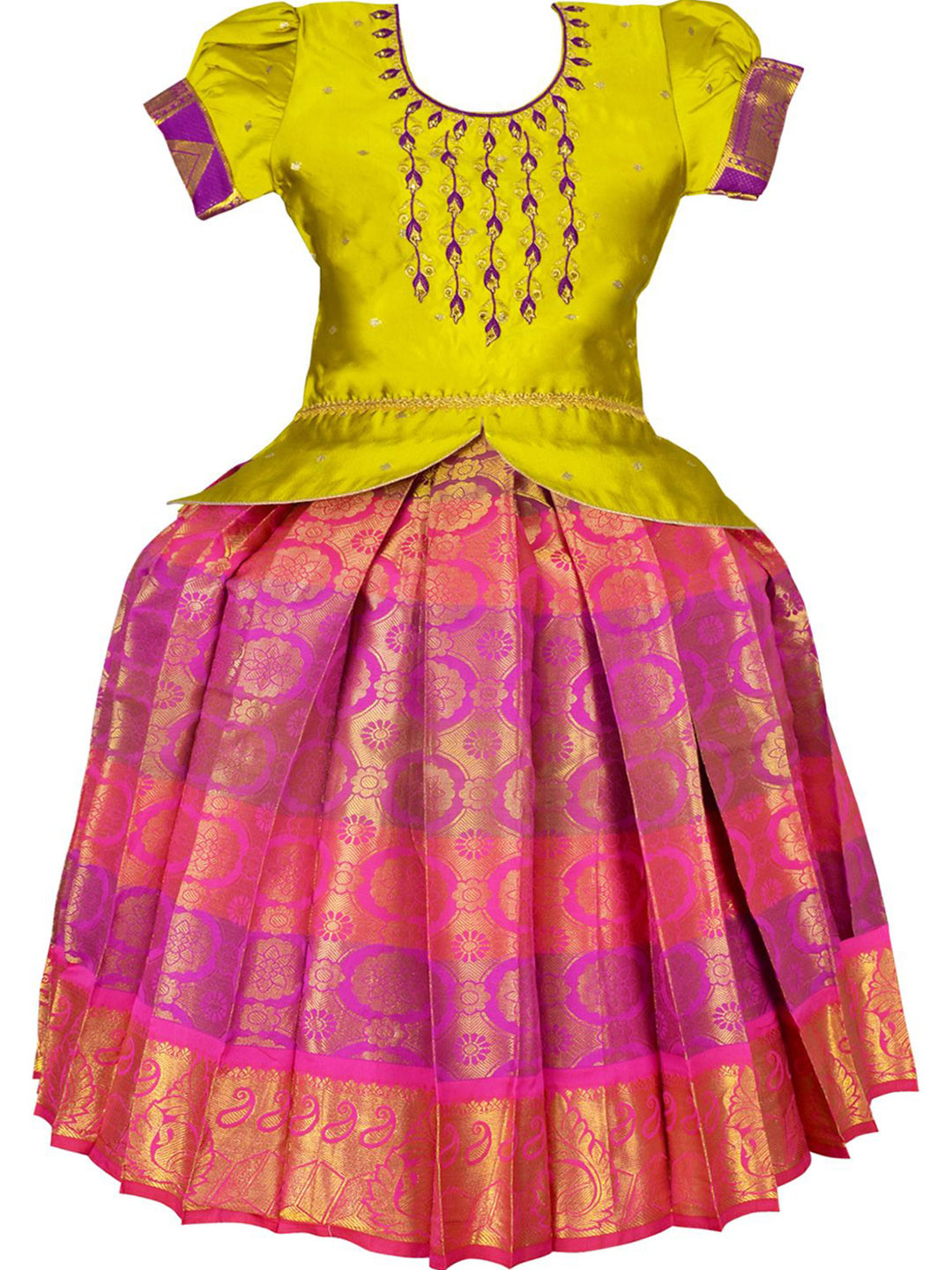 

AMIRTHA FASHION Girls Embroidered Thread Work Puffed Sleeves Ready to Wear Lehenga & Choli, Green