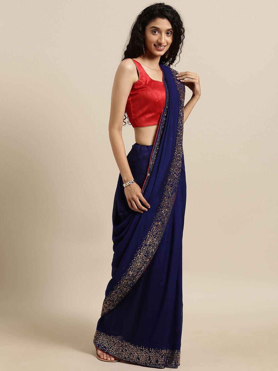 

VASTRANAND Embellished Beads and Stones Saree, Blue